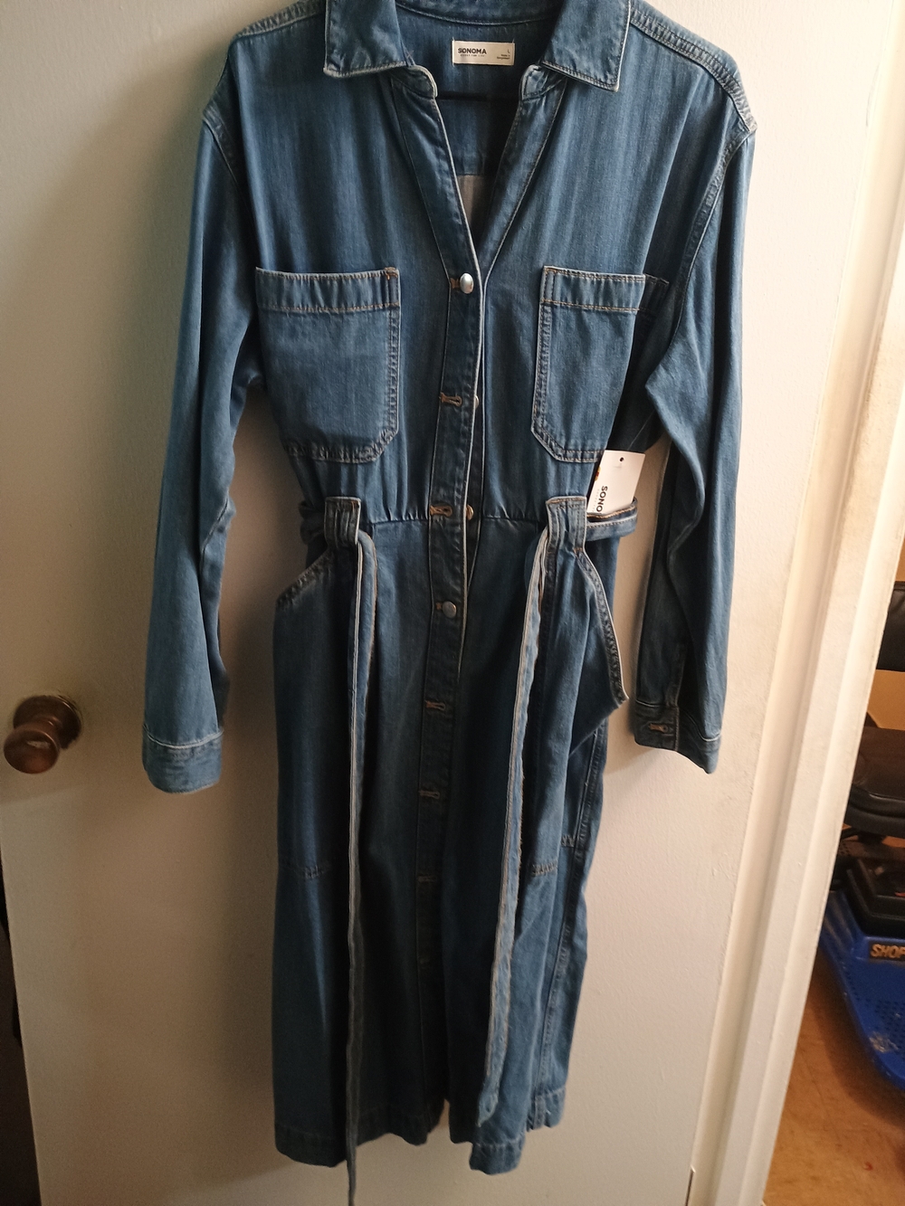 Sonoma Denim Shirt Dress in Medium Blue with Waist Tie